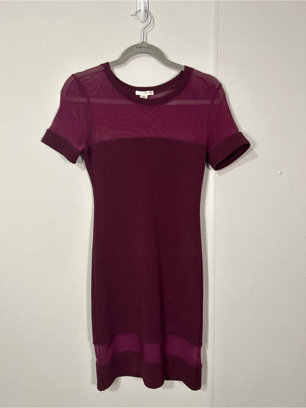 Bozzolo Plum Sheer-Trim Crewneck Dress